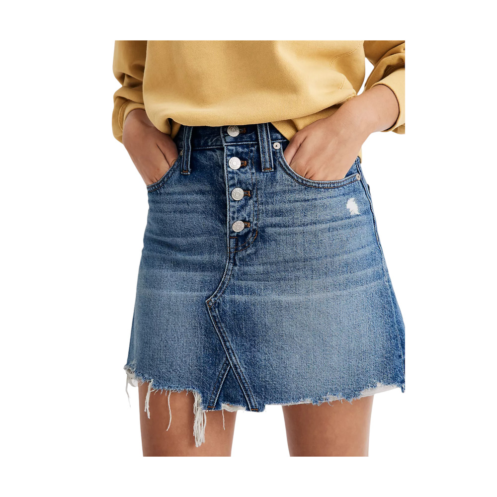 Madewell Skirt 25 Rigid Denim A-Line Mini Hughes Wash Button Front